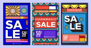 Yaz Satışı Destekleyici Sancak Tasarımı için Vektör Renkli Soyut Retro Renkli Geometrik Arkaplan