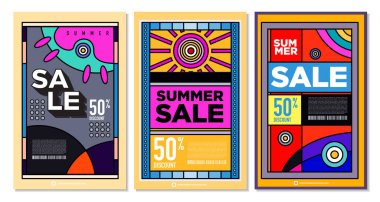 Yaz Satışı Destekleyici Sancak Tasarımı için Vektör Renkli Soyut Retro Renkli Geometrik Arkaplan