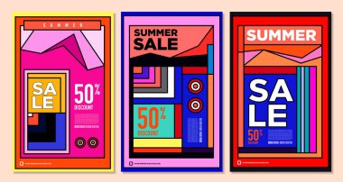 Yaz Satışı Destekleyici Sancak Tasarımı için Vektör Renkli Soyut Retro Renkli Geometrik Arkaplan