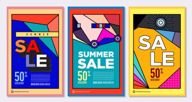 Yaz Satışı Destekleyici Sancak Tasarımı için Vektör Renkli Soyut Retro Renkli Geometrik Arkaplan