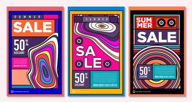 Yaz Satışı Destekleyici Sancak Tasarımı için Vektör Renkli Soyut Retro Renkli Geometrik Arkaplan