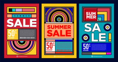 Yaz Satışı Destekleyici Sancak Tasarımı için Vektör Renkli Soyut Retro Renkli Geometrik Arkaplan