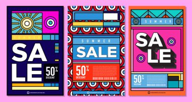 Yaz Satışı Destekleyici Sancak Tasarımı için Vektör Renkli Soyut Retro Renkli Geometrik Arkaplan