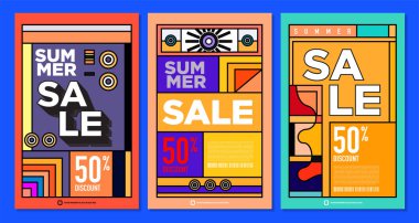 Yaz Satışı Destekleyici Sancak Tasarımı için Vektör Renkli Soyut Retro Renkli Geometrik Arkaplan