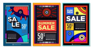 Yaz Satışı Destekleyici Sancak Tasarımı için Vektör Renkli Soyut Retro Renkli Geometrik Arkaplan