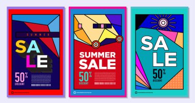 Yaz Satışı Destekleyici Sancak Tasarımı için Vektör Renkli Soyut Retro Renkli Geometrik Arkaplan