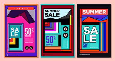 Yaz Satışı Destekleyici Sancak Tasarımı için Vektör Renkli Soyut Retro Renkli Geometrik Arkaplan