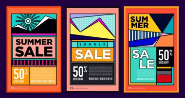 Yaz Satışı Destekleyici Sancak Tasarımı için Vektör Renkli Soyut Retro Renkli Geometrik Arkaplan