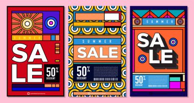 Yaz Satışı Destekleyici Sancak Tasarımı için Vektör Renkli Soyut Retro Renkli Geometrik Arkaplan