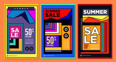 Yaz Satışı Destekleyici Sancak Tasarımı için Vektör Renkli Soyut Retro Renkli Geometrik Arkaplan
