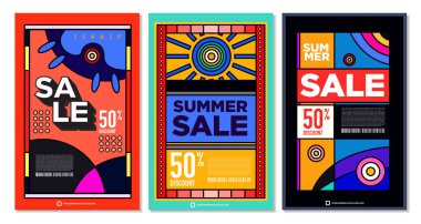 Yaz Satışı Destekleyici Sancak Tasarımı için Vektör Renkli Soyut Retro Renkli Geometrik Arkaplan