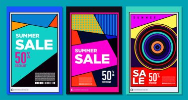 Yaz Satışı Destekleyici Sancak Tasarımı için Vektör Renkli Soyut Retro Renkli Geometrik Arkaplan