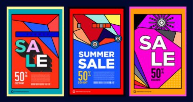 Yaz Satışı Destekleyici Sancak Tasarımı için Vektör Renkli Soyut Retro Renkli Geometrik Arkaplan