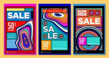 Yaz Satışı Destekleyici Sancak Tasarımı için Vektör Renkli Soyut Retro Renkli Geometrik Arkaplan