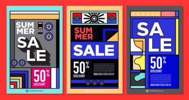 Yaz Satışı Destekleyici Sancak Tasarımı için Vektör Renkli Soyut Retro Renkli Geometrik Arkaplan