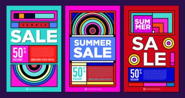 Yaz Satışı Destekleyici Sancak Tasarımı için Vektör Renkli Soyut Retro Renkli Geometrik Arkaplan