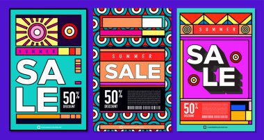 Yaz Satışı Destekleyici Sancak Tasarımı için Vektör Renkli Soyut Retro Renkli Geometrik Arkaplan