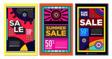 Yaz Satışı Destekleyici Sancak Tasarımı için Vektör Renkli Soyut Retro Renkli Geometrik Arkaplan