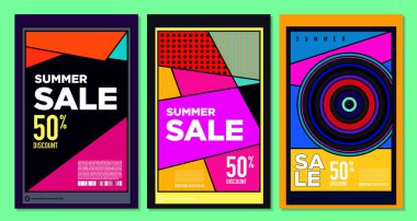 Yaz Satışı Destekleyici Sancak Tasarımı için Vektör Renkli Soyut Retro Renkli Geometrik Arkaplan