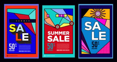 Yaz Satışı Destekleyici Sancak Tasarımı için Vektör Renkli Soyut Retro Renkli Geometrik Arkaplan