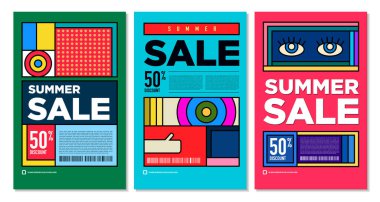 Yaz Satışı Destekleyici Sancak Tasarımı için Vektör Renkli Soyut Retro Renkli Geometrik Arkaplan