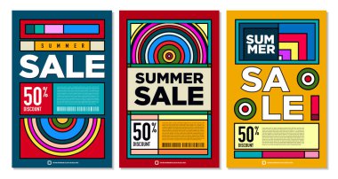 Yaz Satışı Destekleyici Sancak Tasarımı için Vektör Renkli Soyut Retro Renkli Geometrik Arkaplan