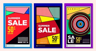 Yaz Satışı Destekleyici Sancak Tasarımı için Vektör Renkli Soyut Retro Renkli Geometrik Arkaplan