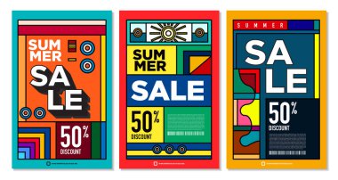 Yaz Satışı Destekleyici Sancak Tasarımı için Vektör Renkli Soyut Retro Renkli Geometrik Arkaplan