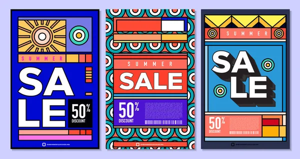 Yaz Satışı Destekleyici Sancak Tasarımı için Vektör Renkli Soyut Retro Renkli Geometrik Arkaplan