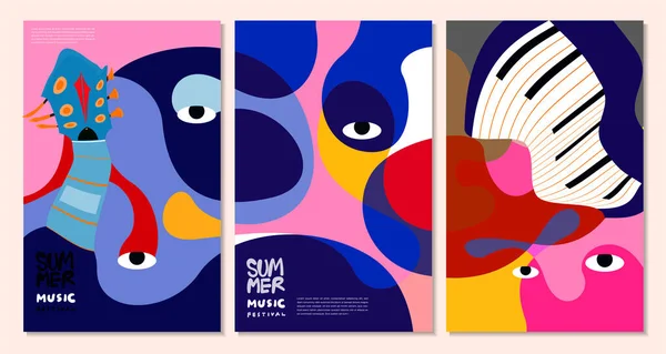 Ilustración Vectorial Colorido Verano Música Festival Banner Diseño — Vector de stock