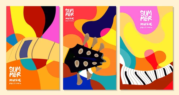 Ilustración Vectorial Colorido Verano Música Festival Banner Diseño — Archivo Imágenes Vectoriales