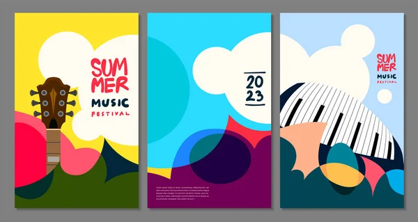 Ilustração Vetorial Colorido Verão Música Festival Banner Design — Vetor de Stock