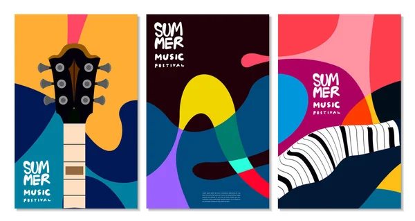 Vektör Illüstrasyon Rengarenk Yaz Müzik Festivali Afişi Tasarımı — Stok Vektör