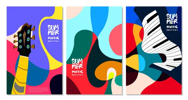 Vektor Illustration Bunt Sommer Musik Festival Banner Design — Stockvektor