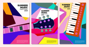 Vektör illüstrasyon rengarenk yaz müzik festivali afişi tasarımı