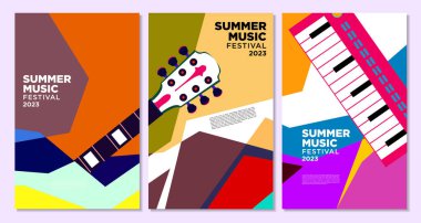 Vektör illüstrasyon rengarenk yaz müzik festivali afişi tasarımı
