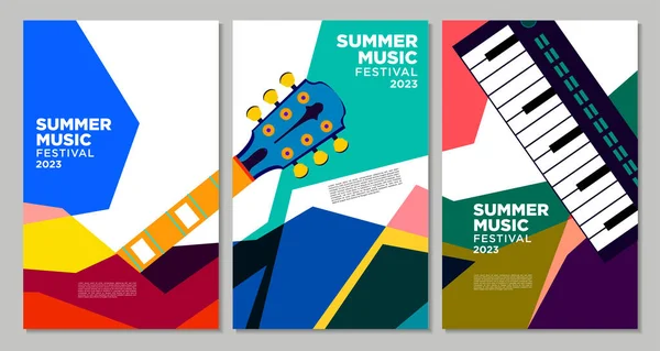 Εικονογράφηση Διάνυσμα Πολύχρωμο Καλοκαίρι Μουσική Φεστιβάλ Πανό Πρότυπο Σχεδιασμού — Διανυσματικό Αρχείο