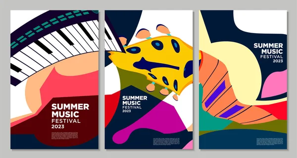 Vector Ilustración Colorido Verano Música Festival Banner Diseño Plantilla — Vector de stock