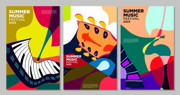 ベクターイラストカラフルな夏の音楽祭バナーデザインテンプレート — ストックベクタ