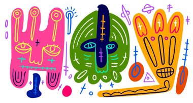 Renkli vektör soyut karalama sanat illüstrasyon hayvanı ve yaz tasarımı için insan