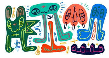 Renkli vektör soyut karalama sanat illüstrasyon hayvanı ve yaz tasarımı için insan