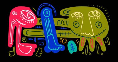 Renkli vektör soyut karalama sanat illüstrasyon hayvanı ve yaz tasarımı için insan