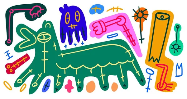 Vector Colorido Abstracto Doodle Arte Ilustración Animal Humano Para Diseño — Archivo Imágenes Vectoriales