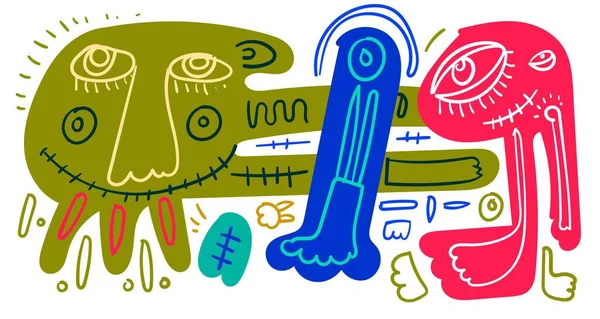 Vetor Colorido Abstrato Doodle Arte Ilustração Animal Humano Para Design —  Vetores de Stock
