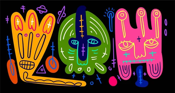 Wektor Kolorowe Abstrakcyjne Doodle Sztuki Ilustracja Zwierząt Ludzi Lato Projekt — Wektor stockowy
