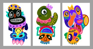 Yaz tatili afişi ve poster tasarımı için renkli soyut etnik model çizimi