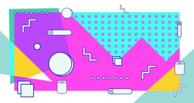 Parlak fırça darbelerindeki üçgenlerin renksiz deseni. 80 'ler - 90' lar tasarım tarzı. Moda. Vektör illüstrasyonu