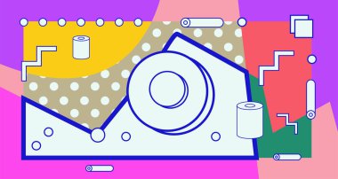 Parlak fırça darbelerindeki üçgenlerin renksiz deseni. 80 'ler - 90' lar tasarım tarzı. Moda. Vektör illüstrasyonu