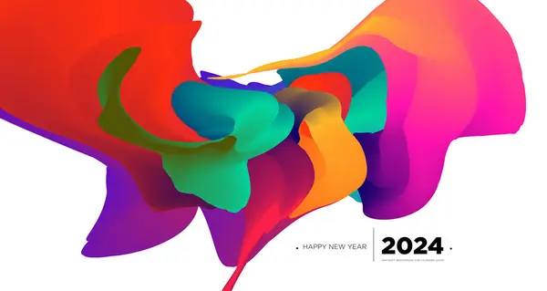 新的2024年日历封面设计模板的矢量彩色抽象流体背景 — 图库矢量图片