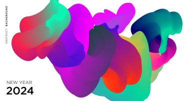 Yeni Yıl 2024 Takvim Kapağı ve Renkli Soyut Akışkan Arkaplan Şablonu Tasarımı